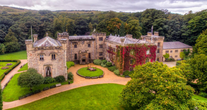 Towneley Hall - A birds eye view of Historic Towneley Hall Buiding in Autumn
